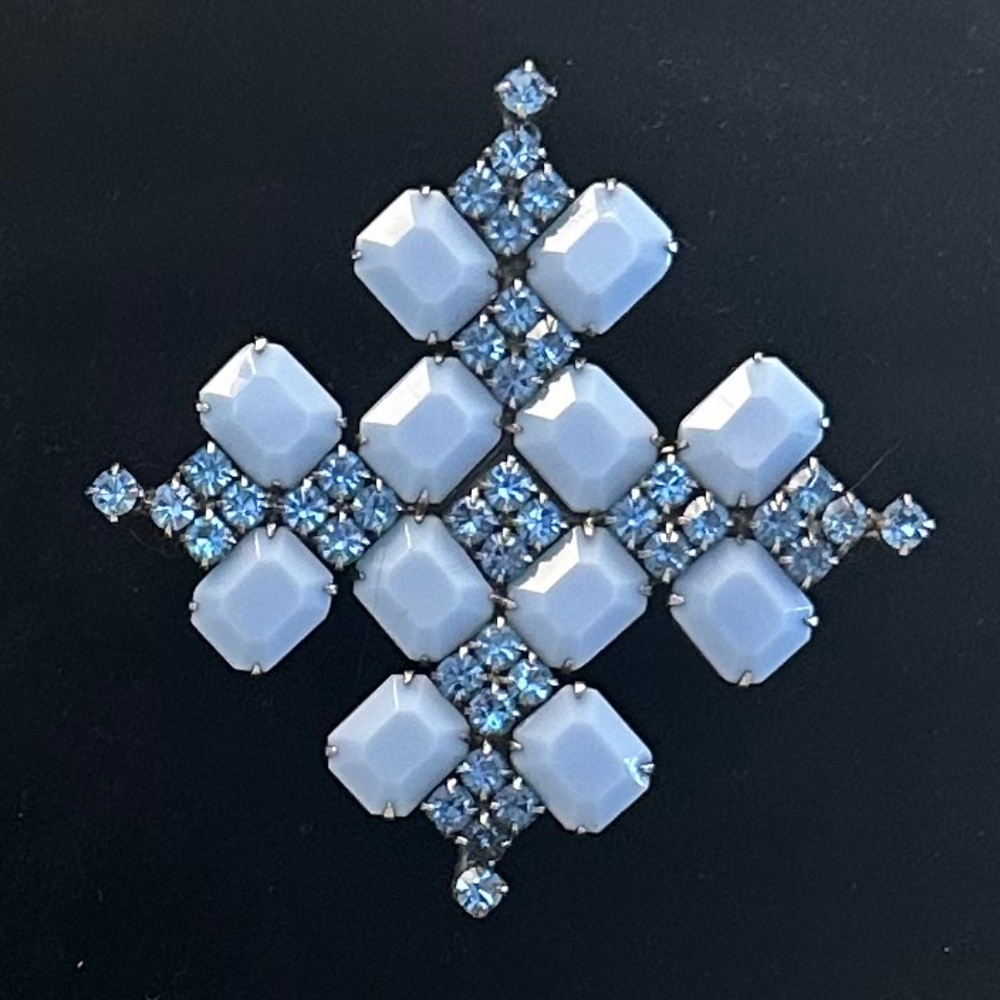 DANNY POLLAK - Pale Blue Milk Glass & Light Sapphire Crystal Geometric Brooch